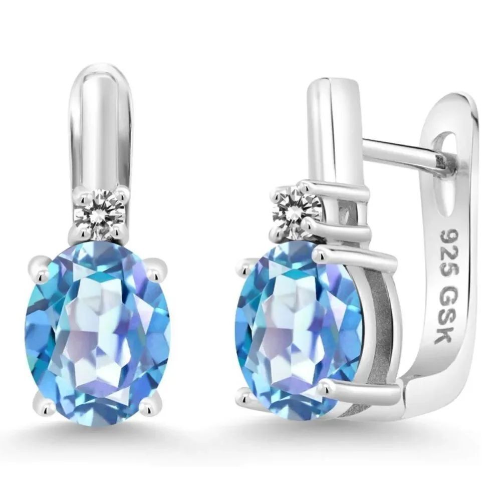 925 Sterling Silver 3.73Cttw Millennium Mystic Quartz and White Diamond Earrings